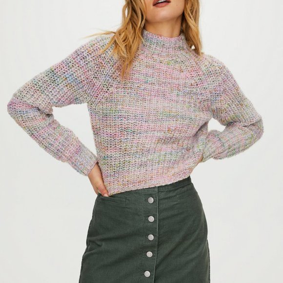 Aritzia Wilfred Free Retrograde Mockneck Pastel Rainbow Cropped Sweater XS - Picture 2 of 13